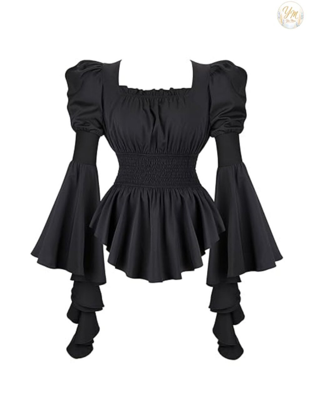 Renaissance Blouse Square Neck Bell Sleeve Peasant Top Costume